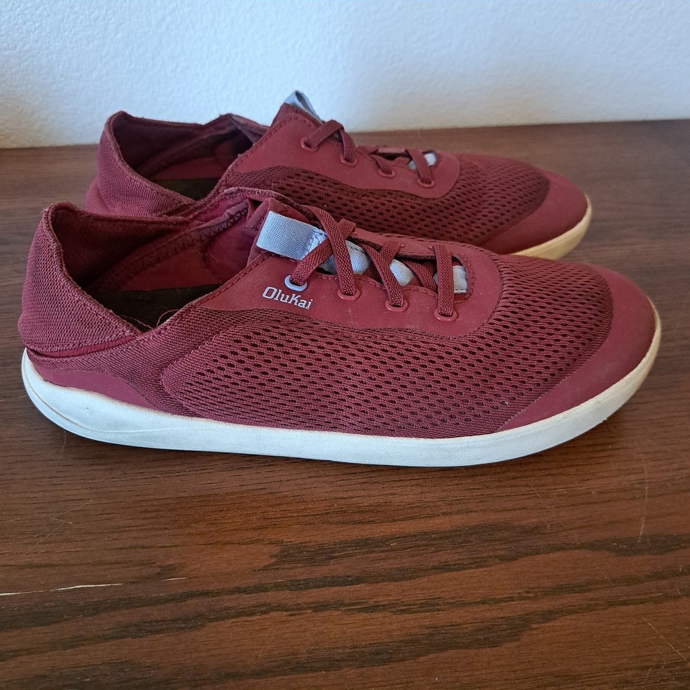 OluKai Moku Pae Mens 8.5 Burgundy‎ Red Mesh Boat Shoes Sneakers 10472-12ZC